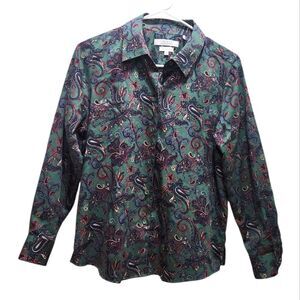 Foxcroft for Appleseed’s Shirt Women’s 8P Green Paisley Shaped Wrinkle Free